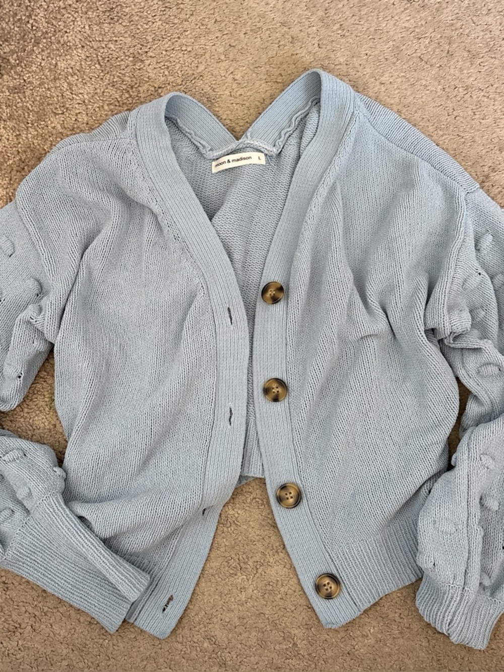Light Blue Button-Front Knit Cardigan